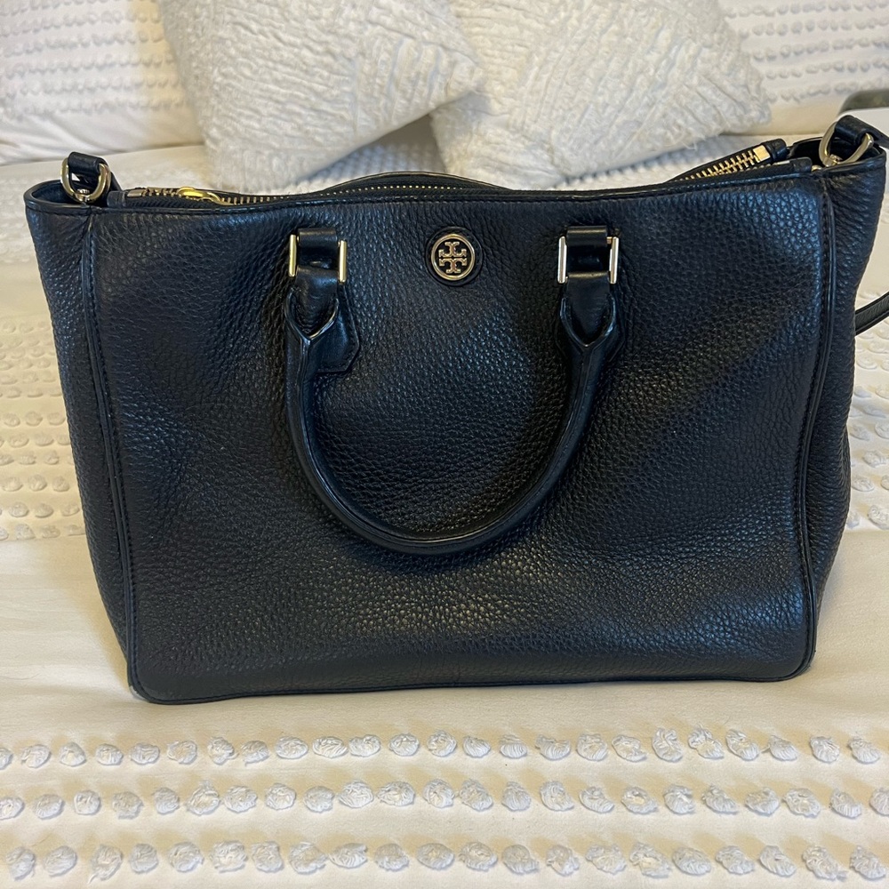 Tory Burch large black leather handle bag